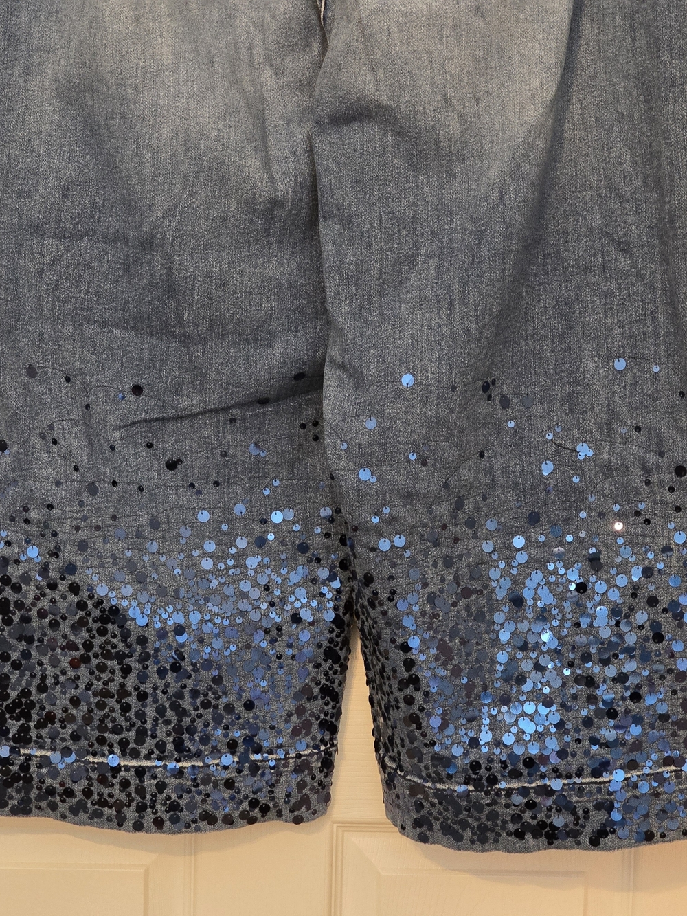 Women’s Blue Denim Capri Jeans with Sequin Ombre - Picture 4 of 7